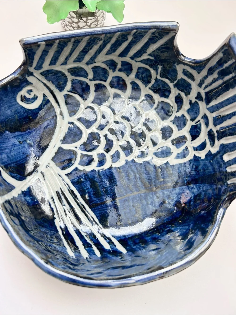 Hand Made Japanese Pottery Koi Fish Platter Dish Bowl
